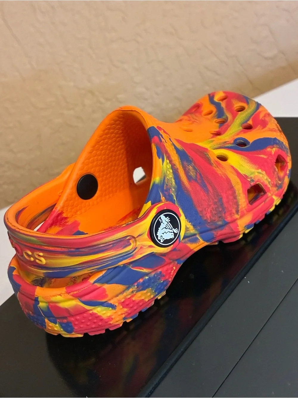 CROCS Kids Classic Clog in Orange with Multicolor Swirl -Toddler 8